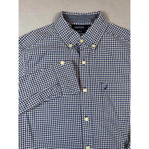 Nautica Classic Fit Button Down Shirt Navy Gingham Check Men's Small NWOT